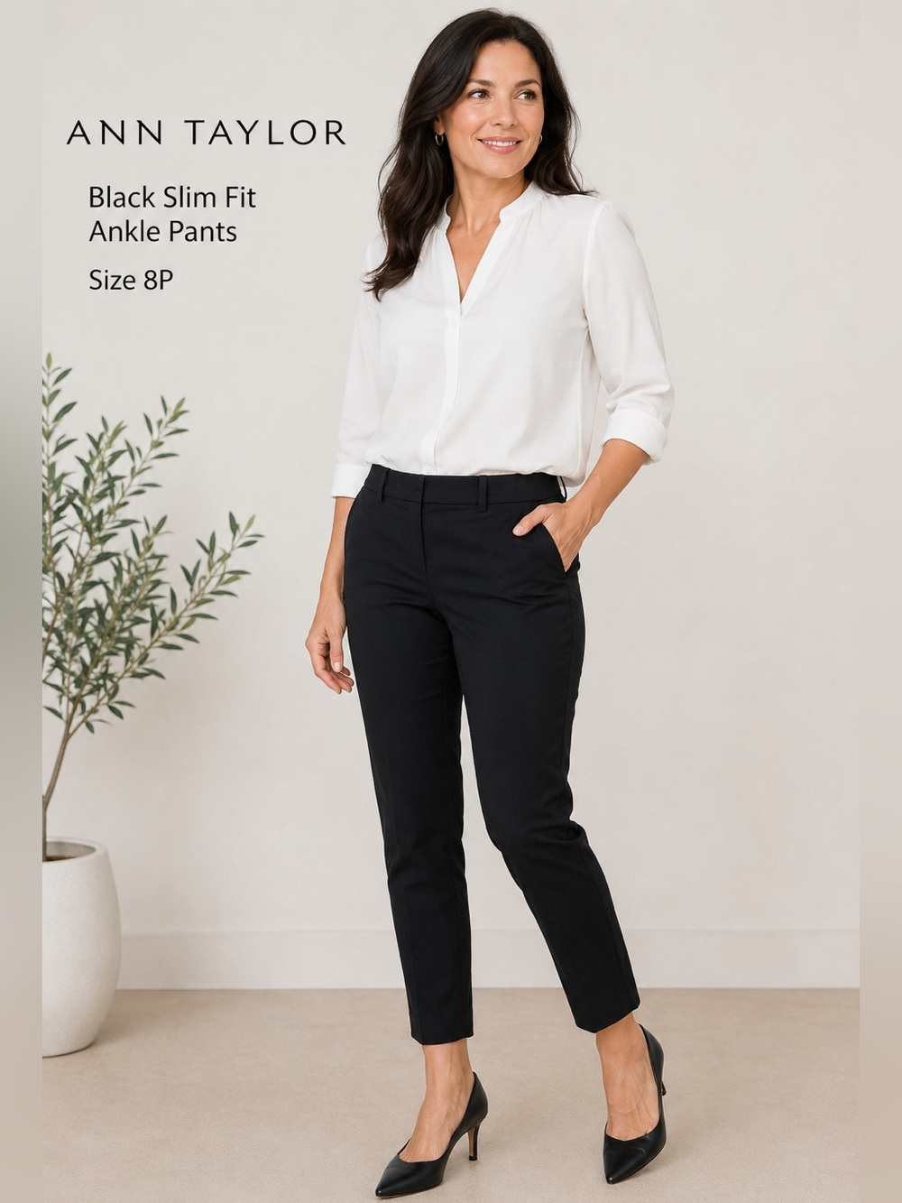 Ann Taylor Black Slim Fit Ankle cotton Pants Women's Size 8P